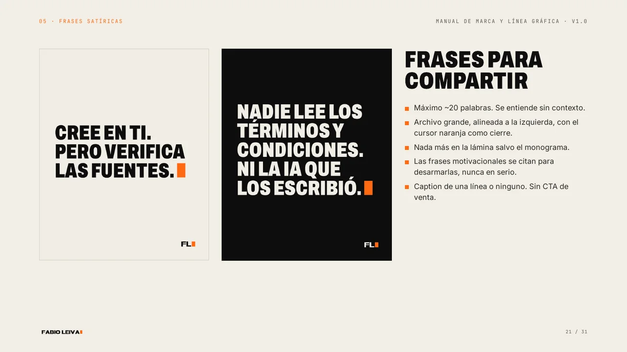 Manual de marca de Fabio Leiva, página 21 de 31
